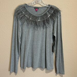 VINCE CAMUTO NWT Feather Accent Knit Top, Size M